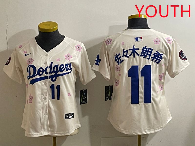 Youth Los Angeles Dodgers #11 R.Sasaki Cream Sakura Edition 2025 Nike MLB Jersey style 32